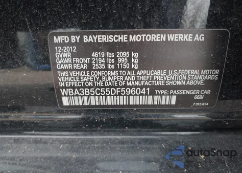 2013 BMW 328I xDrive из США, поврежденный, VIN WBA3B5C55DF596041